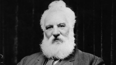 Scottish inventor Alexander Graham Bell (1847-1922), who invented the telephone.