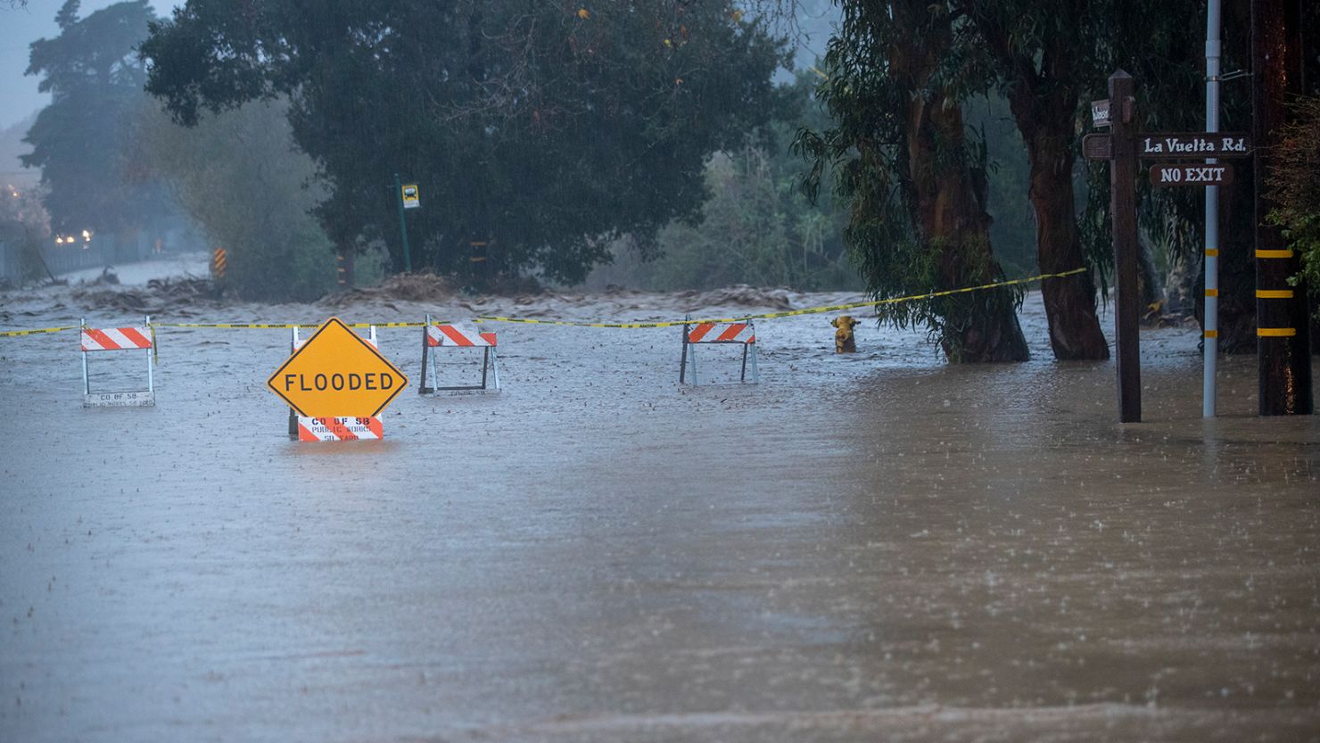 Jameson Lane in Montecito is seen flooded as a storm battered the region.