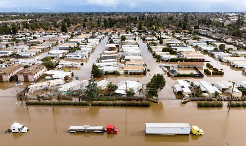 A neighborhood is flooded in Merced, California, on Tuesday, January 10.