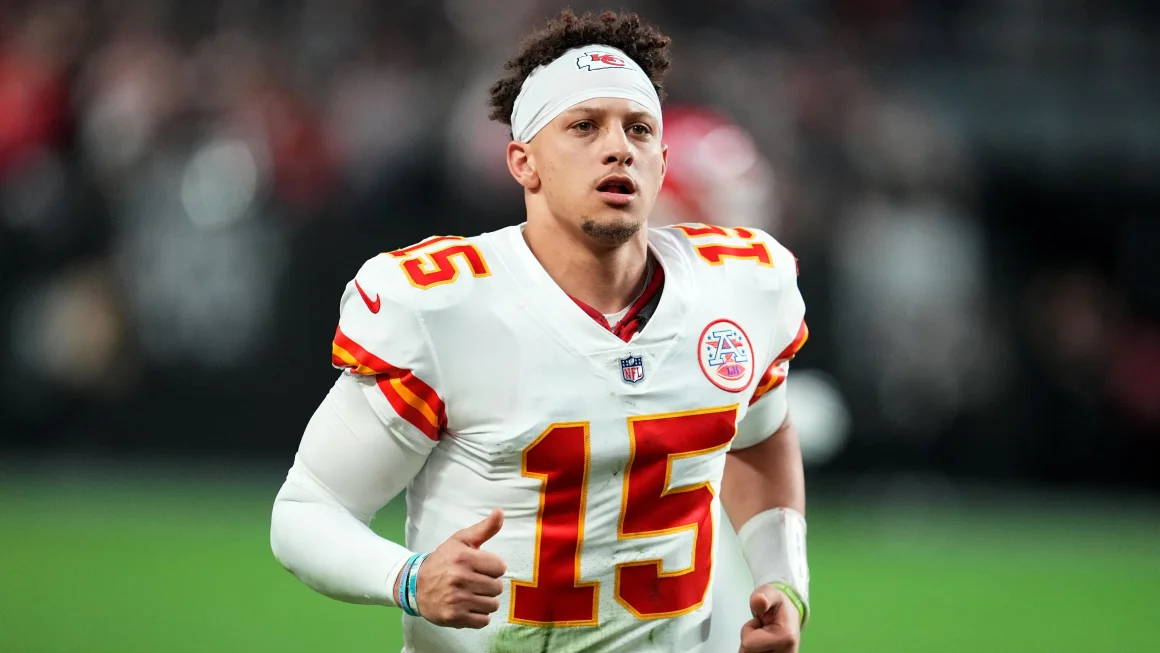 A photograph of Patrick Mahomes, superstar Chiefs QB who underperformed in 2023