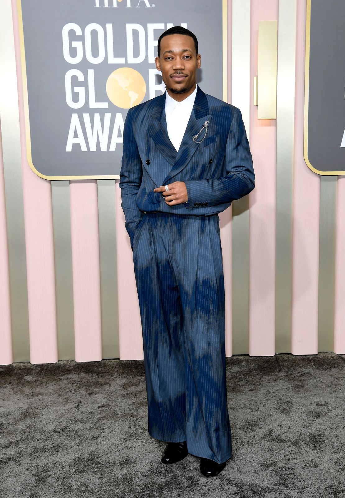 Best Supporting Actor nominee Tyler James Williams wore an Amiri suit with wide-legged pants.