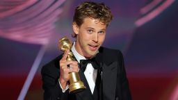 Austin Butler accepts the Best Actor in a Motion Picture -- Drama award for "Elvis" at the 80th Annual Golden Globe Awards held at the Beverly Hilton Hotel on January 10, 2023 