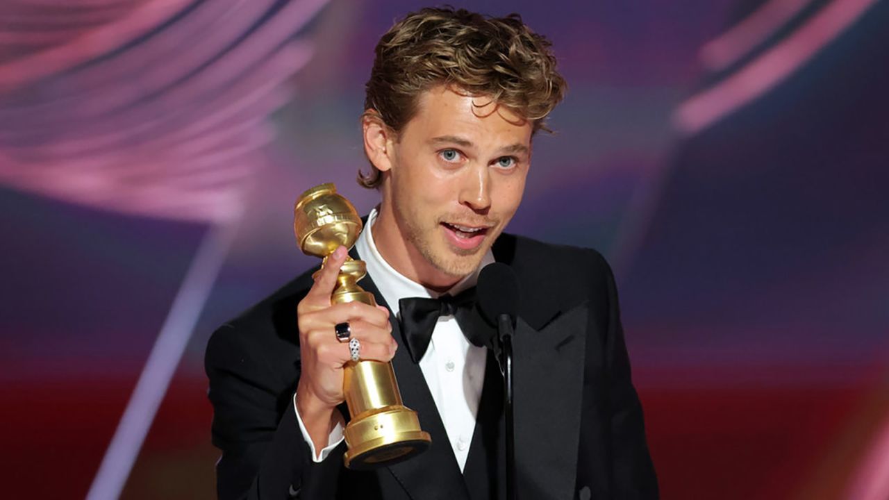 Austin Butler accepts the best actor in a drama motion picture award for "Elvis" at the 80th Golden Globe Awards. 