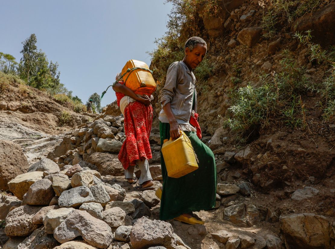 A woman in Ethiopia carrying water after the armed conflict in the Tigray region knocked out infrastructure.

 