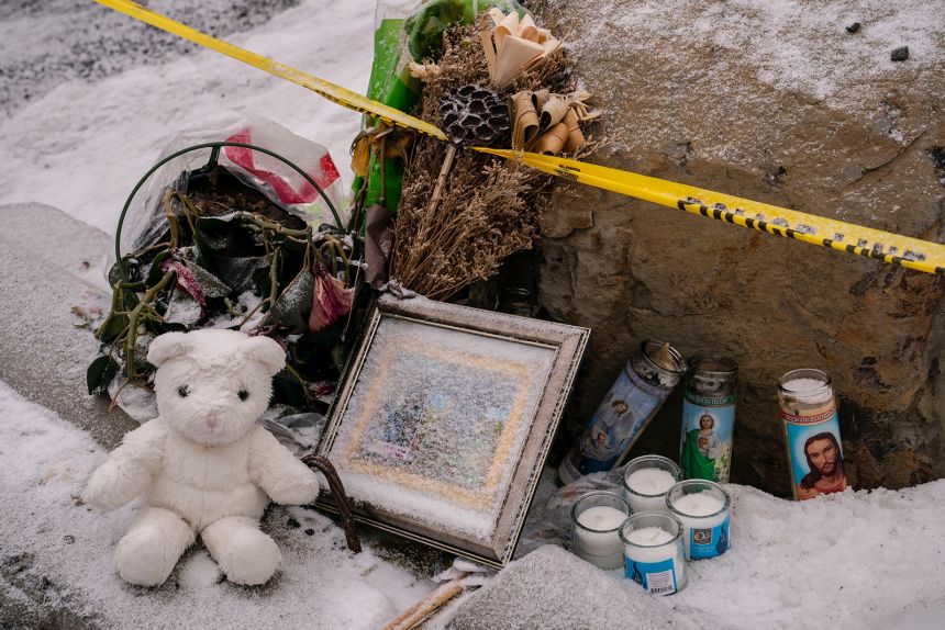 Objects left for a makeshift memorial sit at the site of a quadruple murder on January 3, 2023 in Moscow, Idaho.