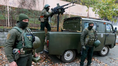 Ukrainian servicemen of National Guard operate with a homemade anti-aircraft machine gun to destroy drones in Mykolaiv, Ukraine. 