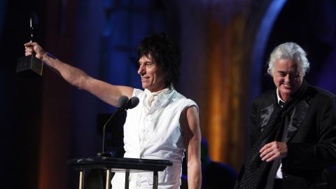 Beck [L) seen here during the 24th Annual Rock and Roll Hall of Fame Induction Ceremony in 2009 in Cleveland, Ohio.