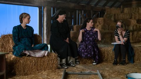 Actors Rooney Mara, Judith Ivey, Claire Foy and director Sarah Polley on the set of the film 
