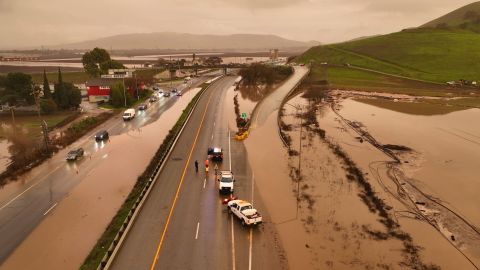 Highway 101 is closed due to flooding in Gilroy, California on January 9, 2023.