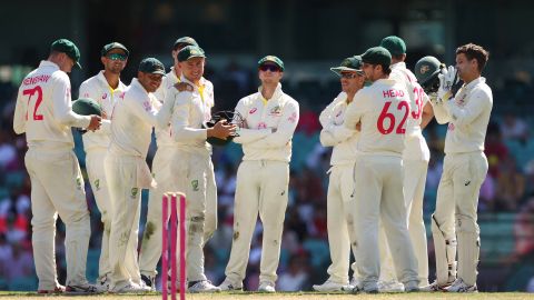 Australia's men's cricket squad  stitchery  during a Test lucifer  against South Africa astatine  the Sydney Cricket Ground connected  January 8, 2023.