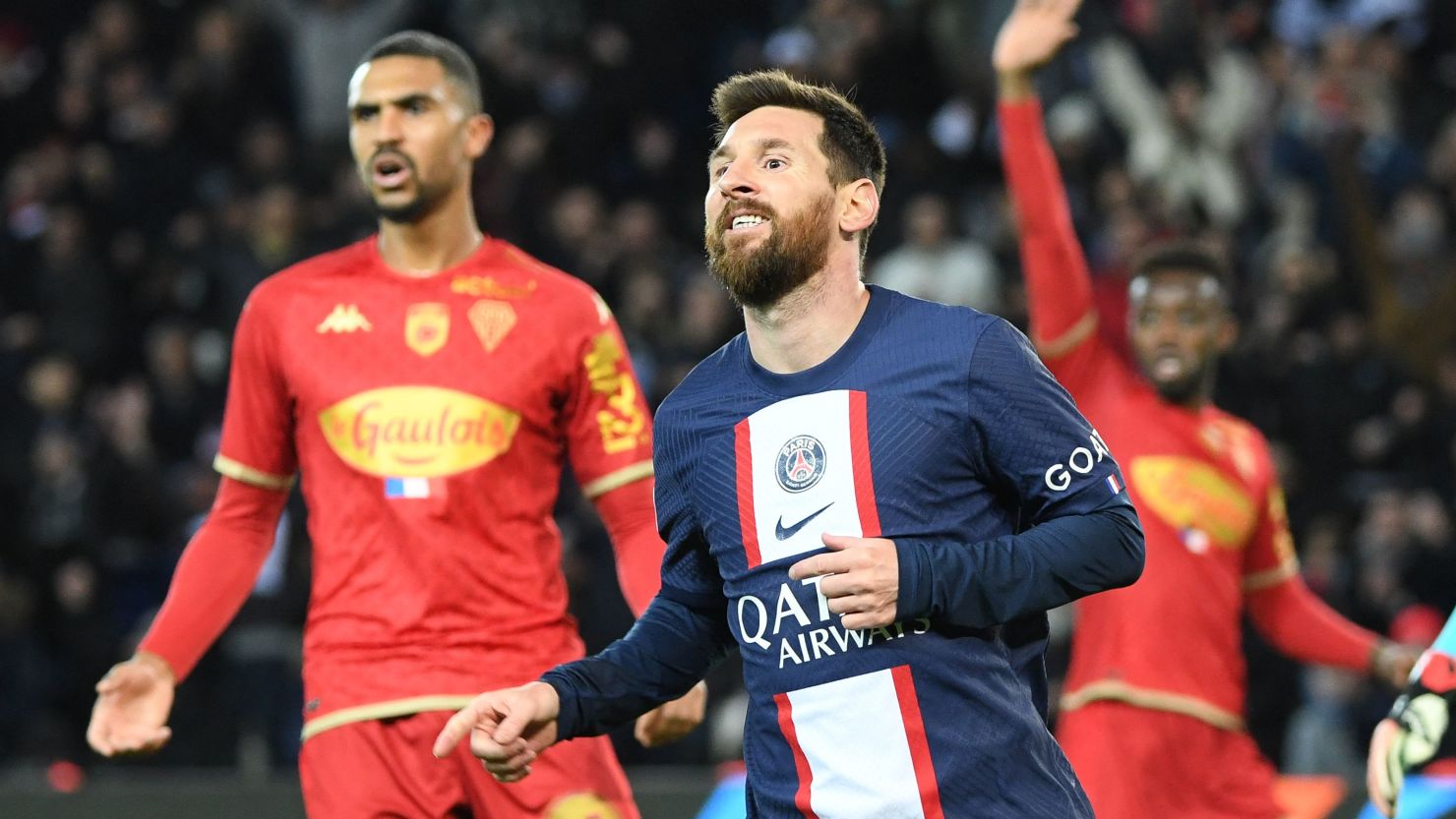 Paris Saint-Germain's Lionel Messi celebrates scoring his team's second goal on Wednesday. 