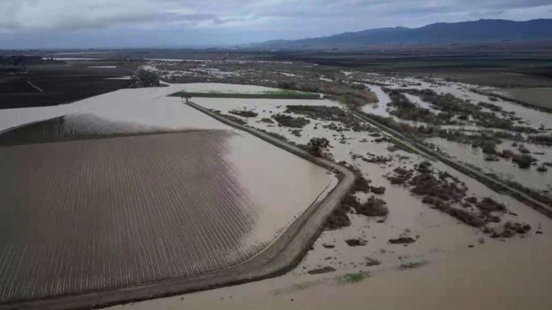 The Salinas River, which opens into Monterey Bay, floods Wednesday.