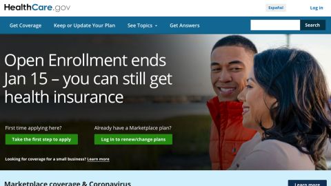 Obamacare open enrollment runs through Sunday, as a recent screenshot of the federal exchange homepage shows.