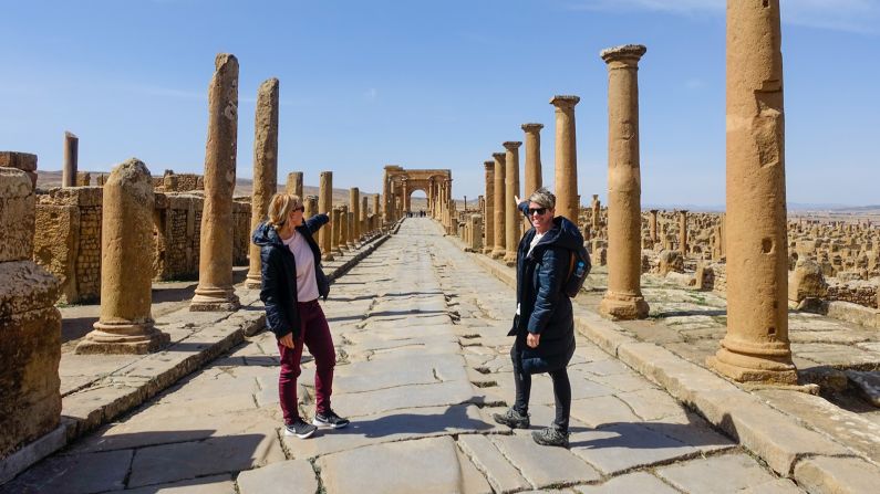 <strong>World quest: </strong>Rachel Davey and Martina Sebova, seen in Timgad, Algeria in 2022, met during a 49-day overland tour of Europe back in 2008.<br />
