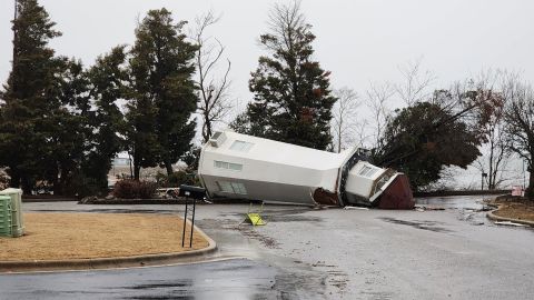 Damage is seen outside a hotel in Decatur, Alabama, Thursday morning.