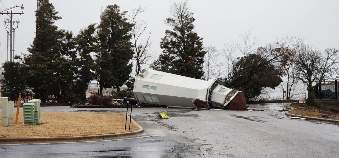 Damage is seen outside a hotel in Decatur, Alabama, on Thursday morning.