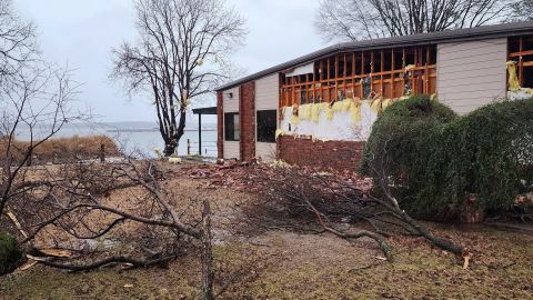 Damage is seen outside a hotel in Decatur, Alabama, on Thursday morning.