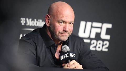 Dana White appears astatine  the UFC 282 post-fight property   league  successful  December.