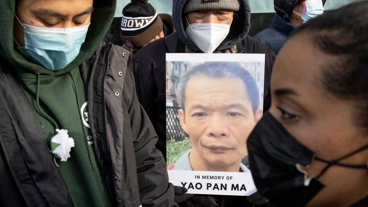 A memorial vigil is held for Yao Pan Ma on the street corner where he was beaten, on January 21, 2022 in Harlem, New York.