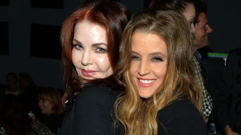Priscilla Presley celebrates backstage with her daughter Lisa Marie Presley after Lisa Marie's performance at 3rd & Lindsley during the 14th Annual Americana Music Festival & Conference on September 20, 2013 in Nashville, United States.