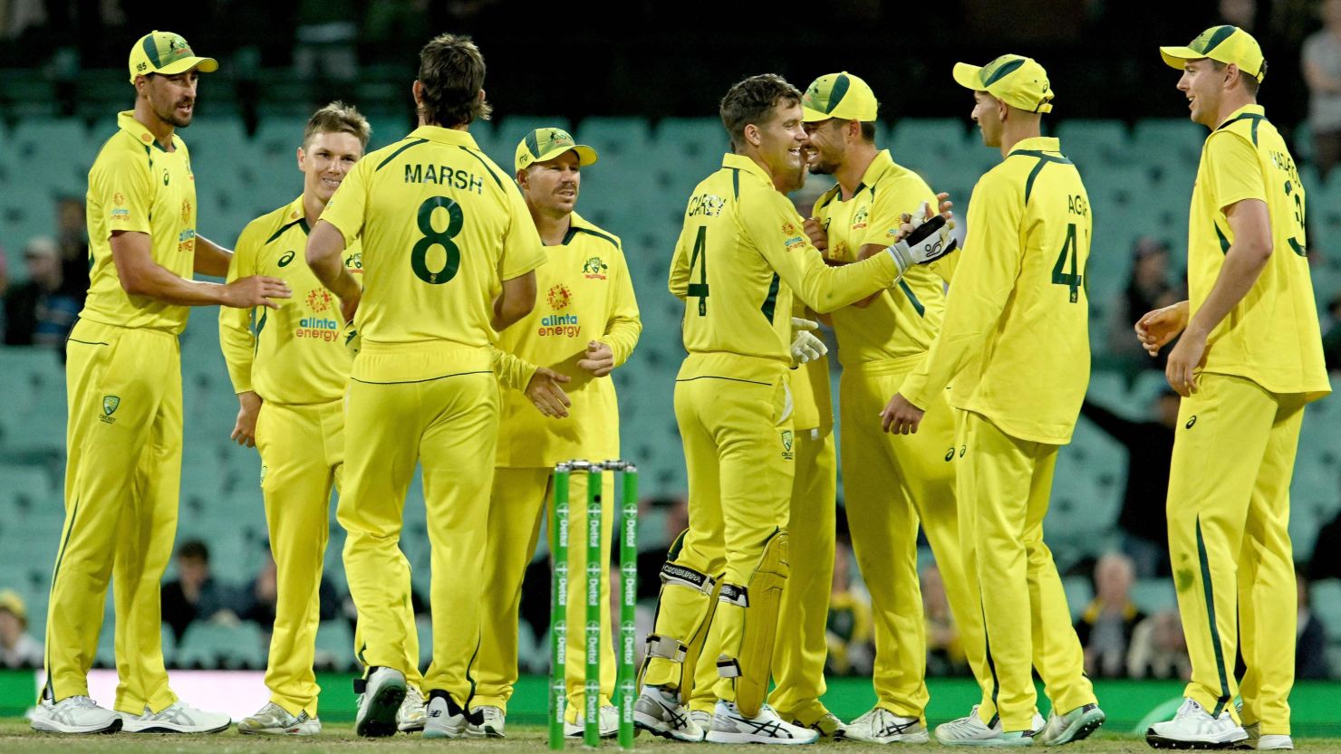 Australia's ODI players celebrate defeating England at the Sydney Cricket Ground in November.