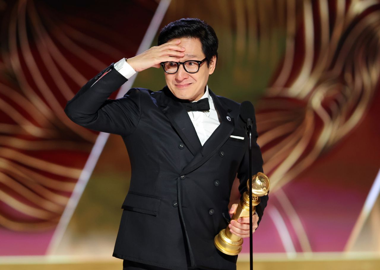 Ke Huy Quan accepts the Golden Globe for <a href="https://www.cnn.com/2023/01/10/entertainment/ke-huy-quan-golden-globes-win-cec/index.html" target="_blank">best supporting actor in a motion picture</a> on Tuesday, January 10. Quan, who starred in the film "Everything Everywhere All at Once," harkened back to his days as an '80s child actor in his speech. <a href="http://www.cnn.com/2023/01/10/entertainment/gallery/2023-golden-globe-winners/index.html" target="_blank">See all the Golden Globe winners</a>.