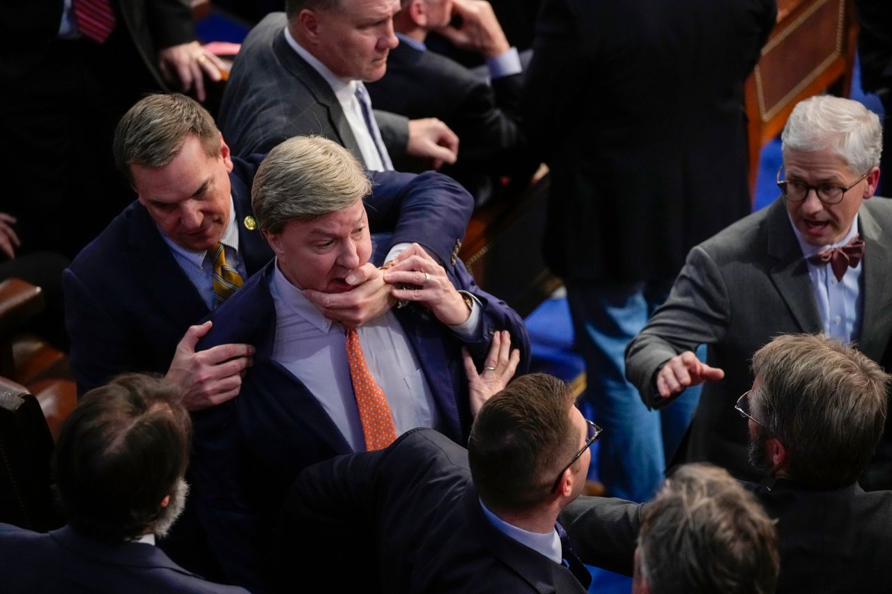 US Rep. Richard Hudson pulls back Rep. Mike Rogers as GOP leader Kevin McCarthy <a href="https://www.cnn.com/politics/live-news/house-speaker-leadership-vote-01-06-23/h_adb55dd6df1e35f36ff55a6946e5388d" target="_blank">had a tense exchange with Rep. Matt Gaetz</a> during one of the failed House speakership votes on Friday, January 6. McCarthy confronted Gaetz on the House floor over Gaetz's vote on the 14th ballot. McCarthy was elected speaker on the 15th ballot.