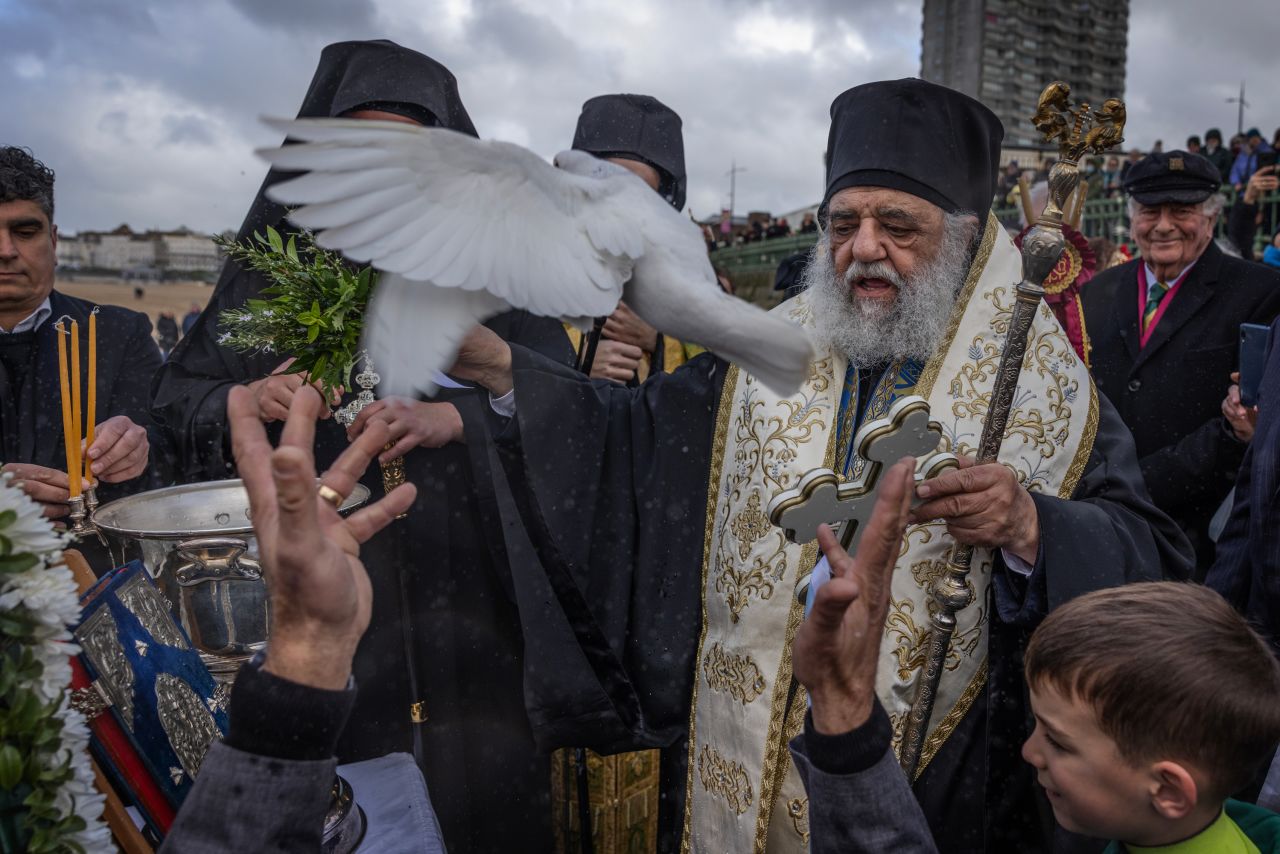 A dove is released during a Blessing of the Seas ceremony in Margate, England, on Sunday, January 8.