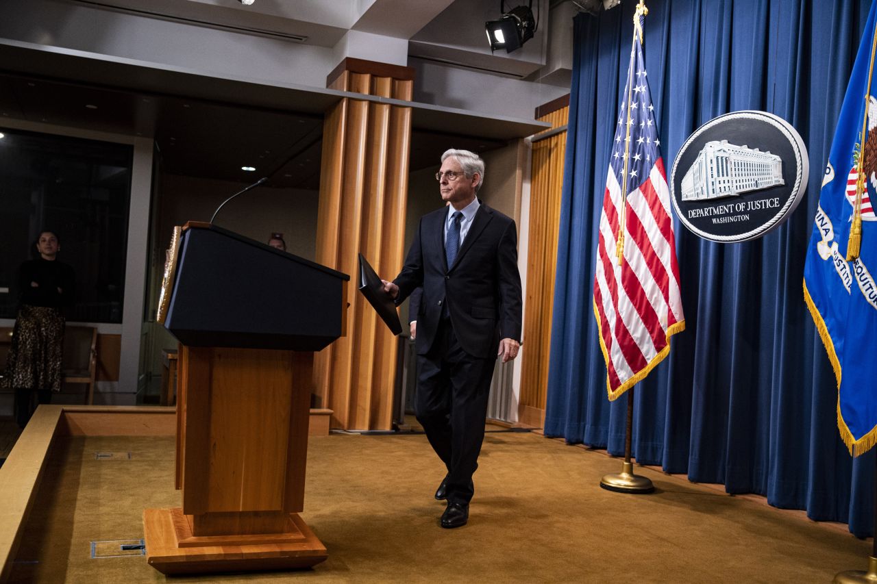 US Attorney General Merrick Garland arrives to speak at the Department of Justice in Washington, DC, on Thursday, January 12. Garland announced that he has <a href=
