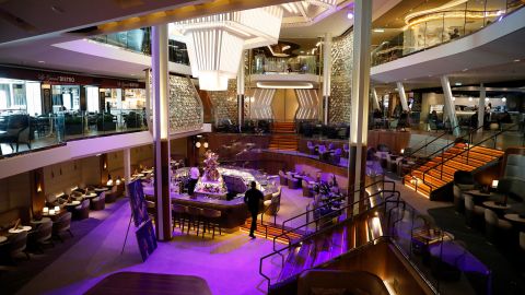 Celebrity Beyond's grand plaza is seen on Nov. 4, 2022, the day of the cruise ship's official christening. Gymnast Simone Biles presided over the ceremony as the ship's "godmother."