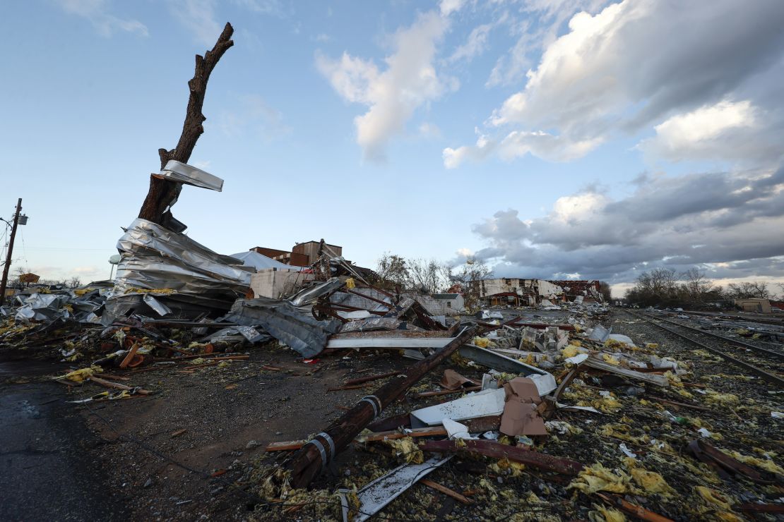 A tornado damaged businesses Thursday in downtown Selma, Alabama.