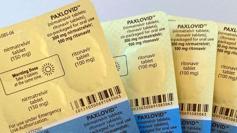 Doses of the anti-viral drug Paxlovid are displayed in New York.