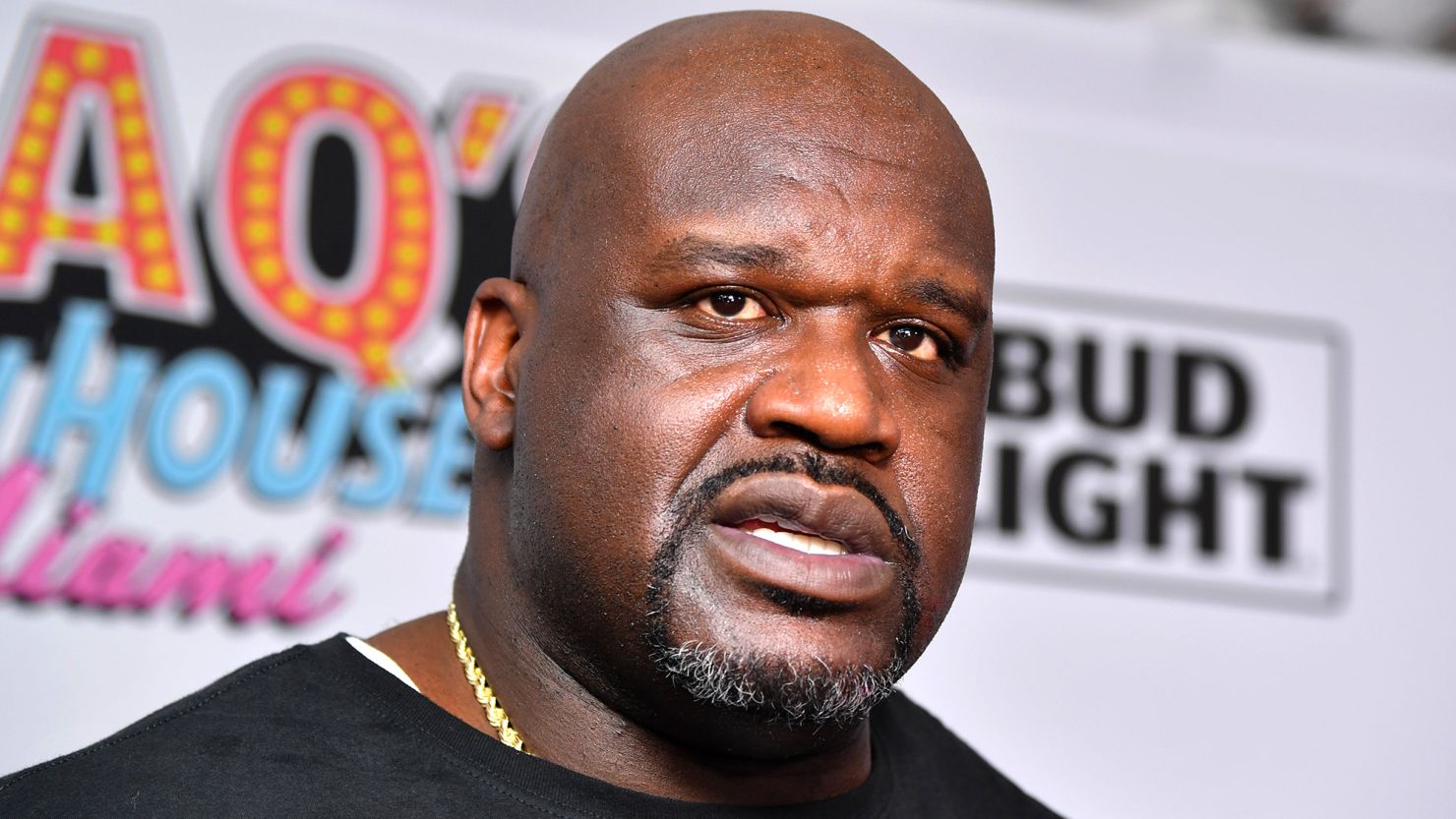 Shaquille O'Neal speaks in Miami. 