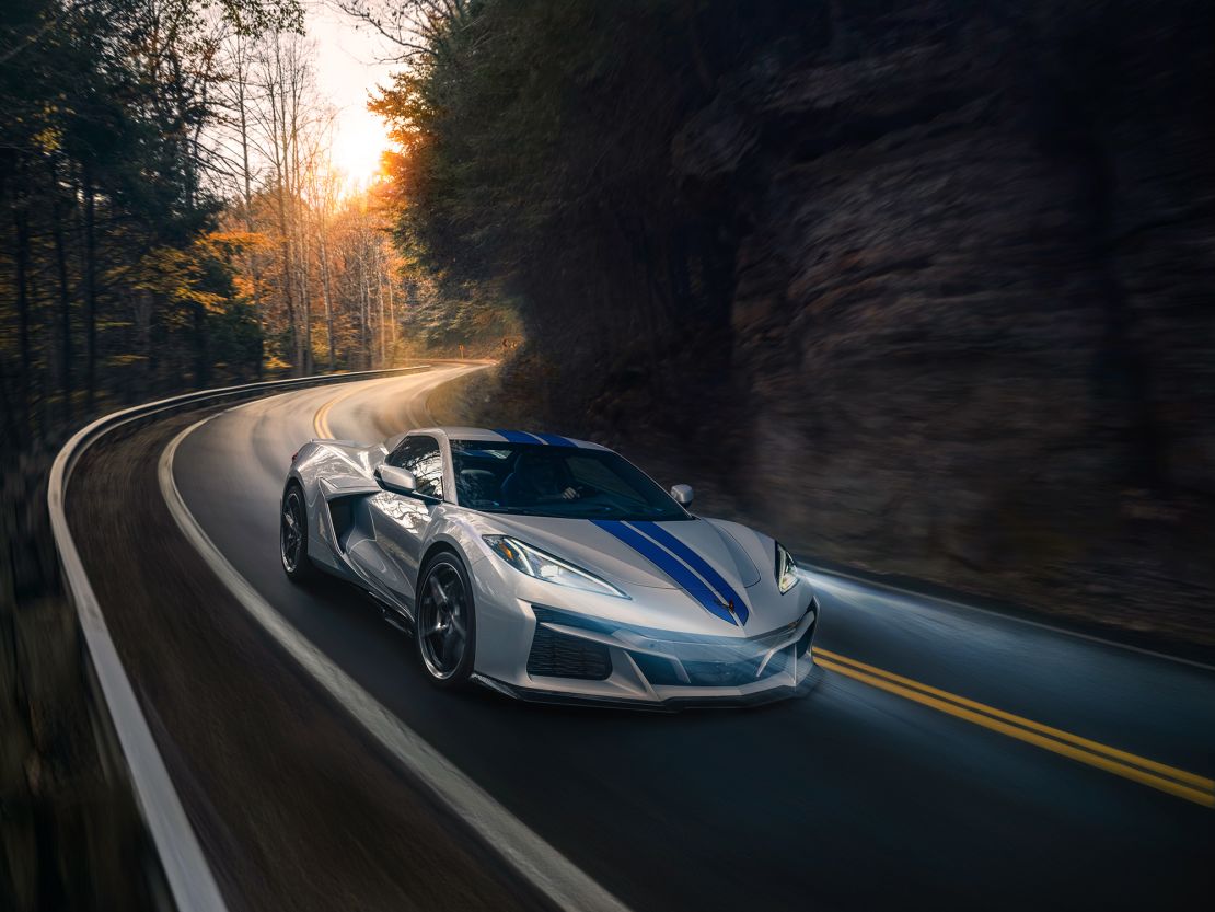 The Chevrolet Corvette E-Ray has a powerful electric motor for the front wheels and a V8 gas engine for the back wheels.