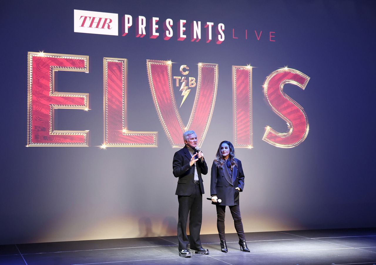 Presley and director Baz Luhrmann promote the film "Elvis" in Los Angeles in December 2022.