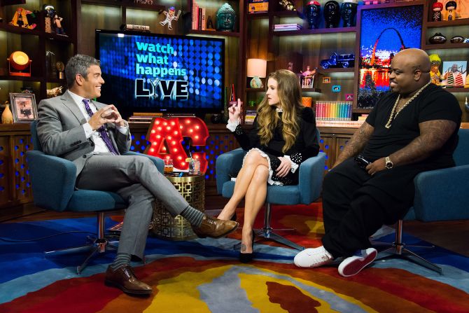 Presley appears with host Andy Cohen and singer CeeLo Green on a 2013 episode of "Watch What Happens Live."