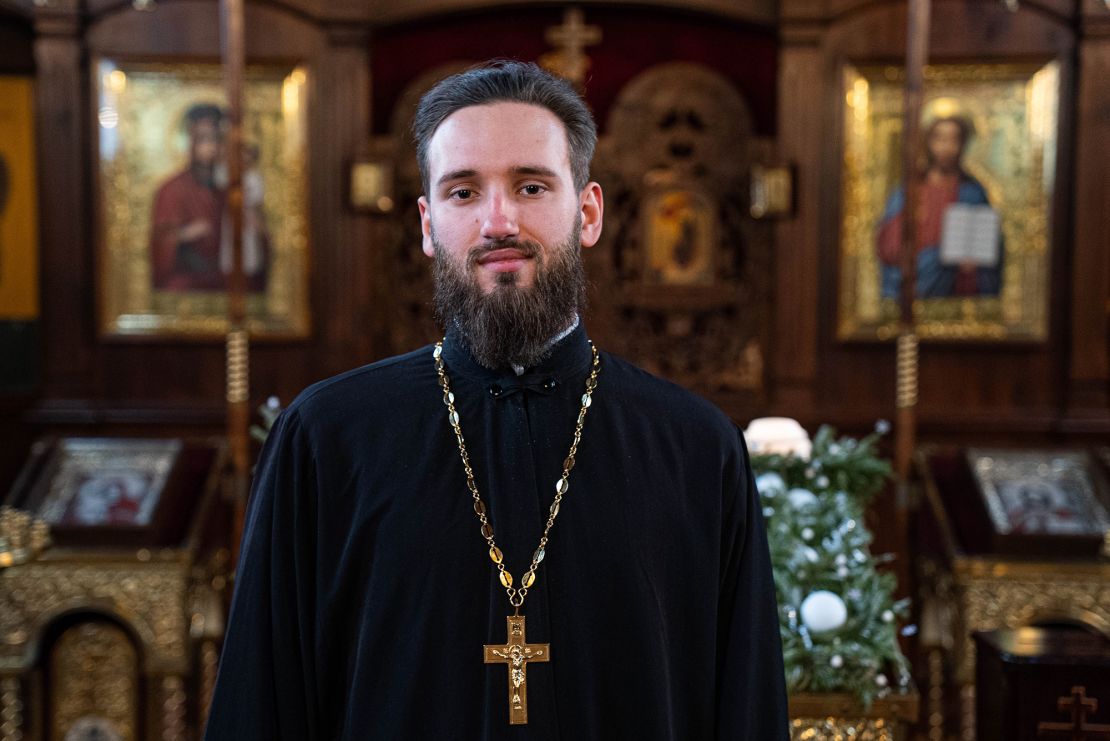 Father Pavlo Mityaev is pictured at the Orthodox Church of Ukraine Church of the Nativity of the Blessed Virgin Mary at Vita Poshtova, a village just outside Kyiv.