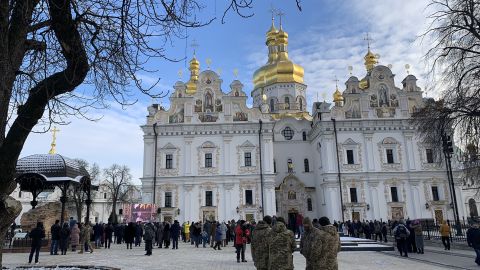The cathedral on the grounds of the Lavra monastery, pictured on Orthodox Christmas Day, recently changed hands from the UOC to the independent (but similarly named) OCU.