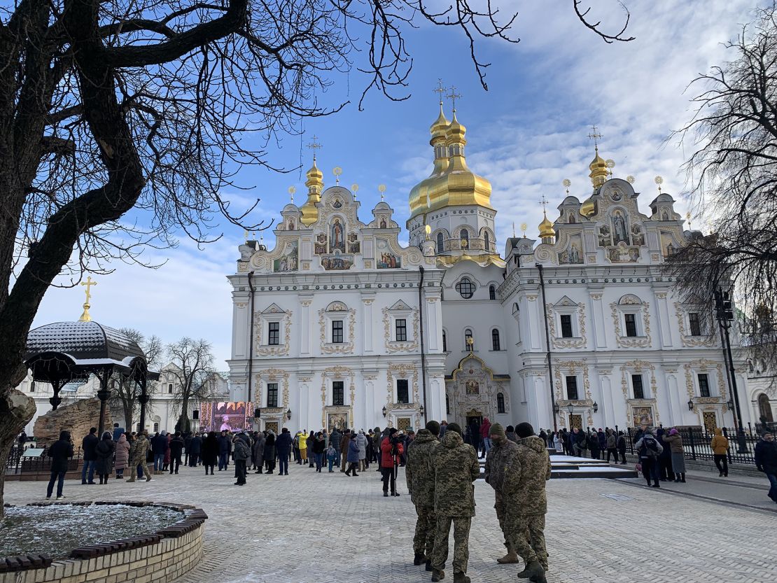 The cathedral on the grounds of the Lavra monastery, pictured on Orthodox Christmas Day, recently changed hands from the UOC to the independent (but similarly named) OCU.