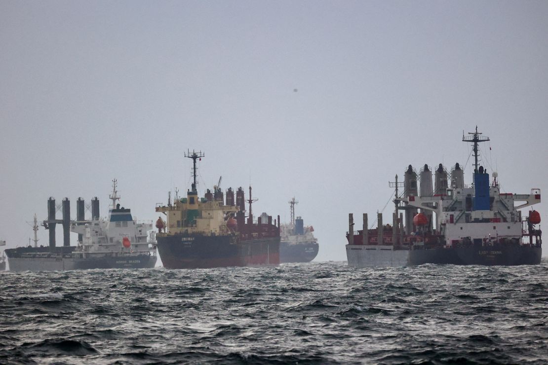 Vessels are seen as they wait for inspection under the United Nation's Black Sea Grain Initiative in Istanbul, Turkey, on Dec. 11, 2022. 