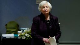US Treasury Secretary Janet Yellen arrives to a news conference in Washington, October 14, 2022. 