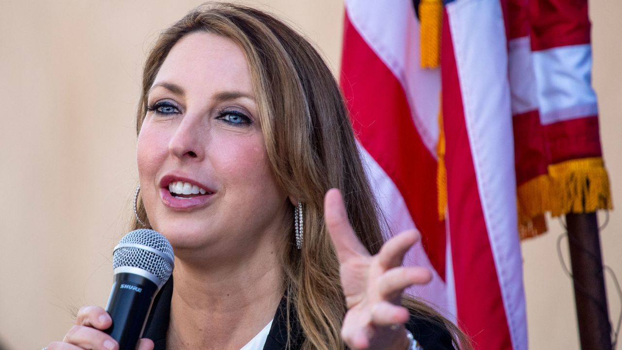 Republican National Committee Chairman Ronna McDaniel speaks at a rally ahead of the November elections in Newport Beach on September 26, 2022. 