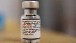 FILE PHOTO: A vial of the Pfizer-BioNTech coronavirus disease (COVID-19) booster vaccine targeting BA.4 and BA.5 Omicron sub variants is pictured at Skippack Pharmacy in Schwenksville, Pennsylvania, U.S., September 8, 2022.  REUTERS/Hannah Beier/File Photo