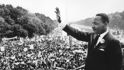 Black American civil rights leader Martin Luther King (1929 - 1968) addresses crowds during the March On Washington at the Lincoln Memorial, Washington DC, where he gave his 'I Have A Dream' speech.   