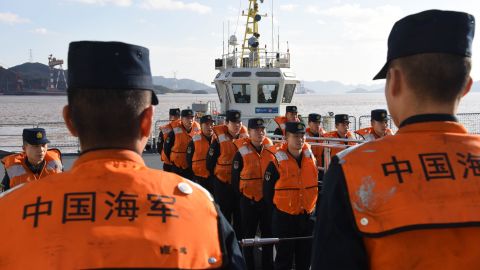 A Chinese fleet heads for a naval exercise with Russia from a military port in Zhoushan, east China's Zhejiang province, on Dec. 20, 2022.