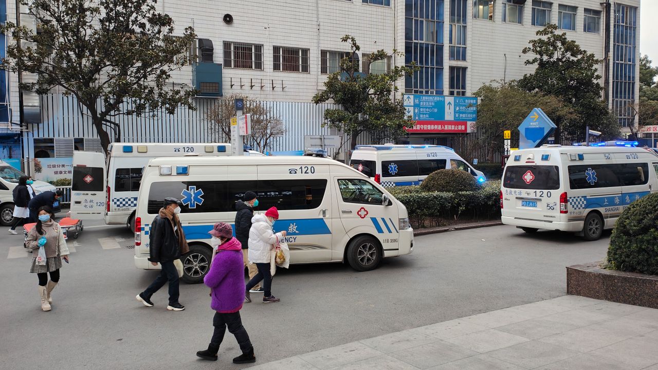  Ambulances are seen in front of a hospital emergency building in Shanghai, China, on January 5, 2023.