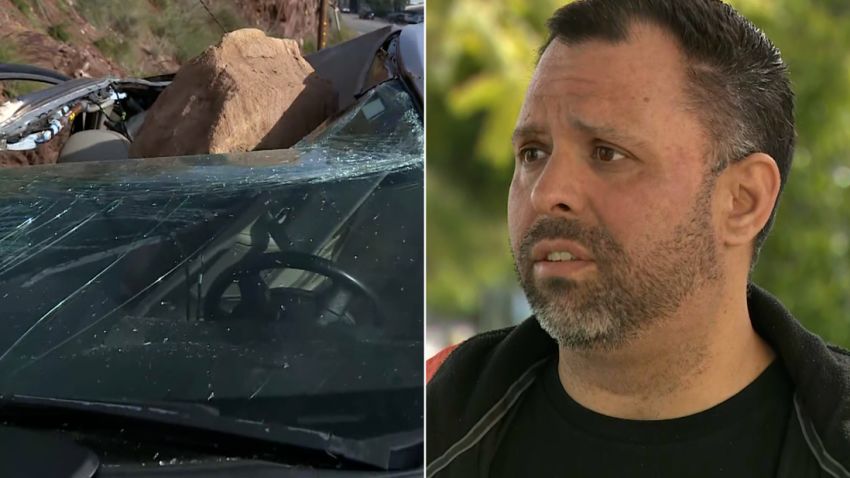 boulder crushes car split malibu california pacific coast highway