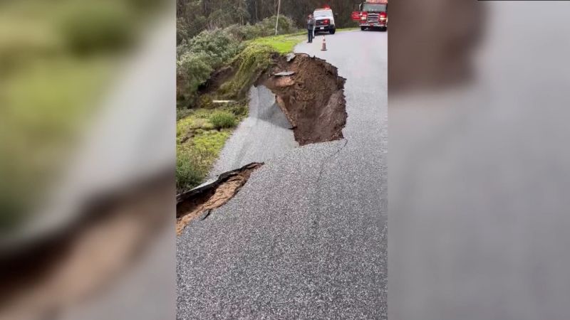 See a chunk of the road slide off a cliff in California  | CNN