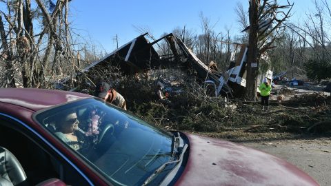 Damage from last week's tornado is seen in Autauga County, Alabama.