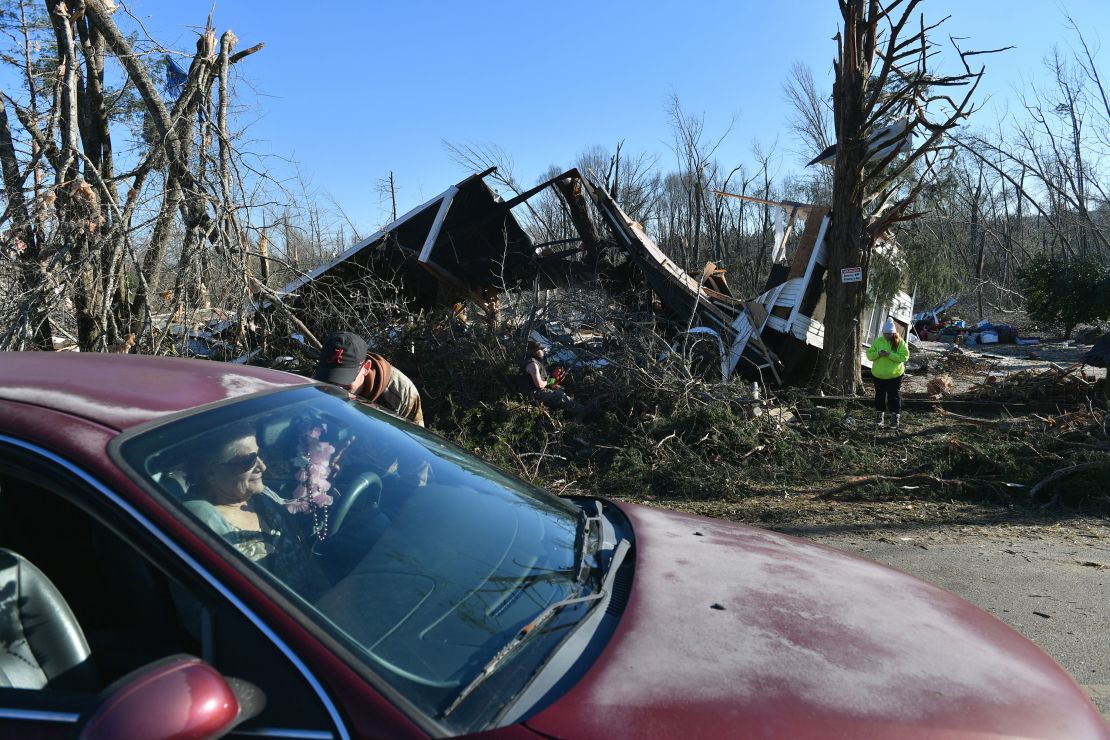 Damage from last week's tornado is seen in Autauga County, Alabama.